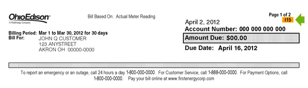 Ohio Edison Meter Reading Cycle Bill Location