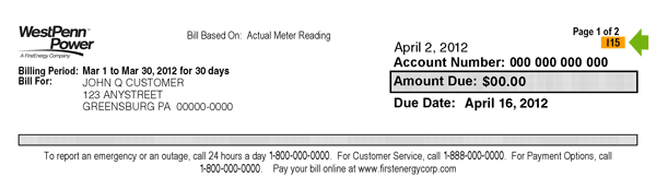 West Penn Power Meter Reading Cycle Bill Location