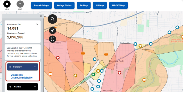 Outages by County or Municipality Link