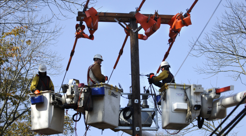 Line workers working