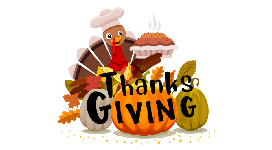 Thanksgiving illustration showing a turkey holding a hot pie